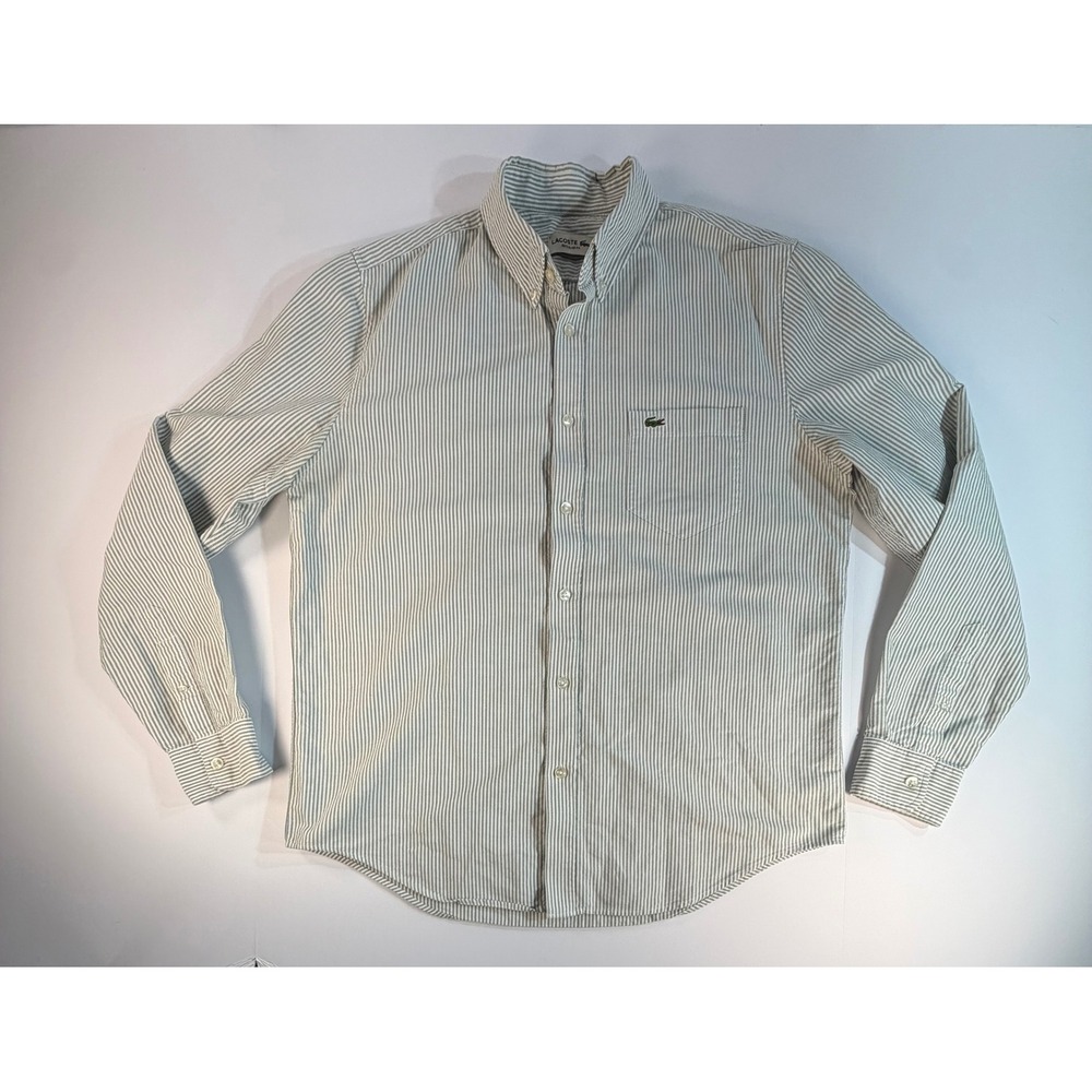Lacoste Mens Regular Fit Striped Button Down Shirt Green White FR 42 US L